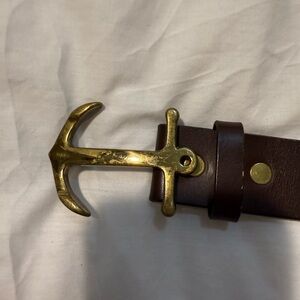 Brown Leather Belt with Gold Anchor Buckle